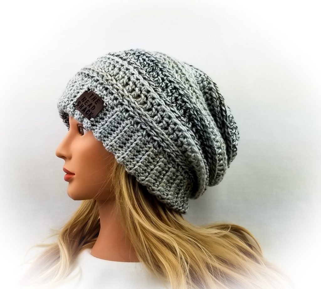 light grey/neutral crochet slouch hat