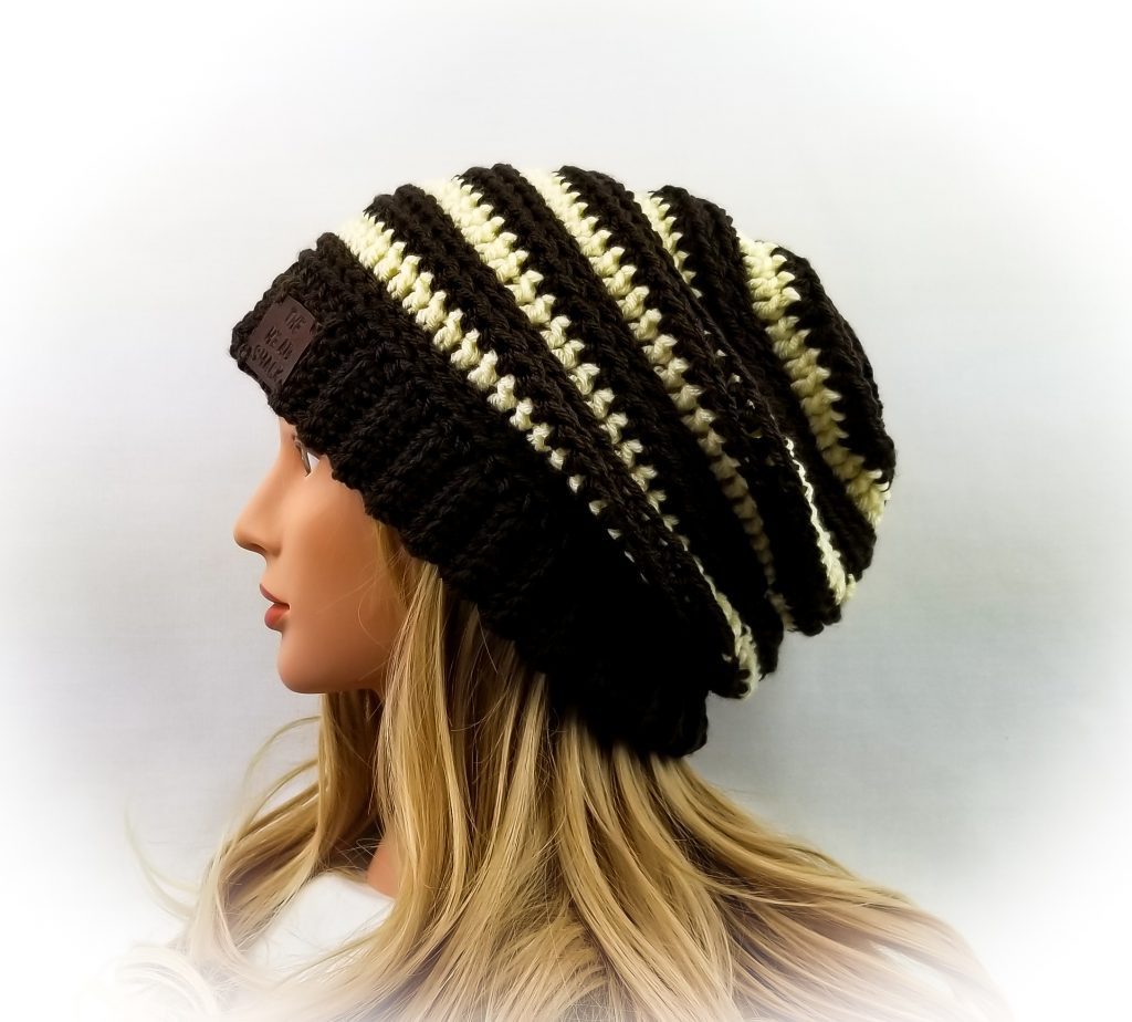 espresso and cream crochet slouch hat