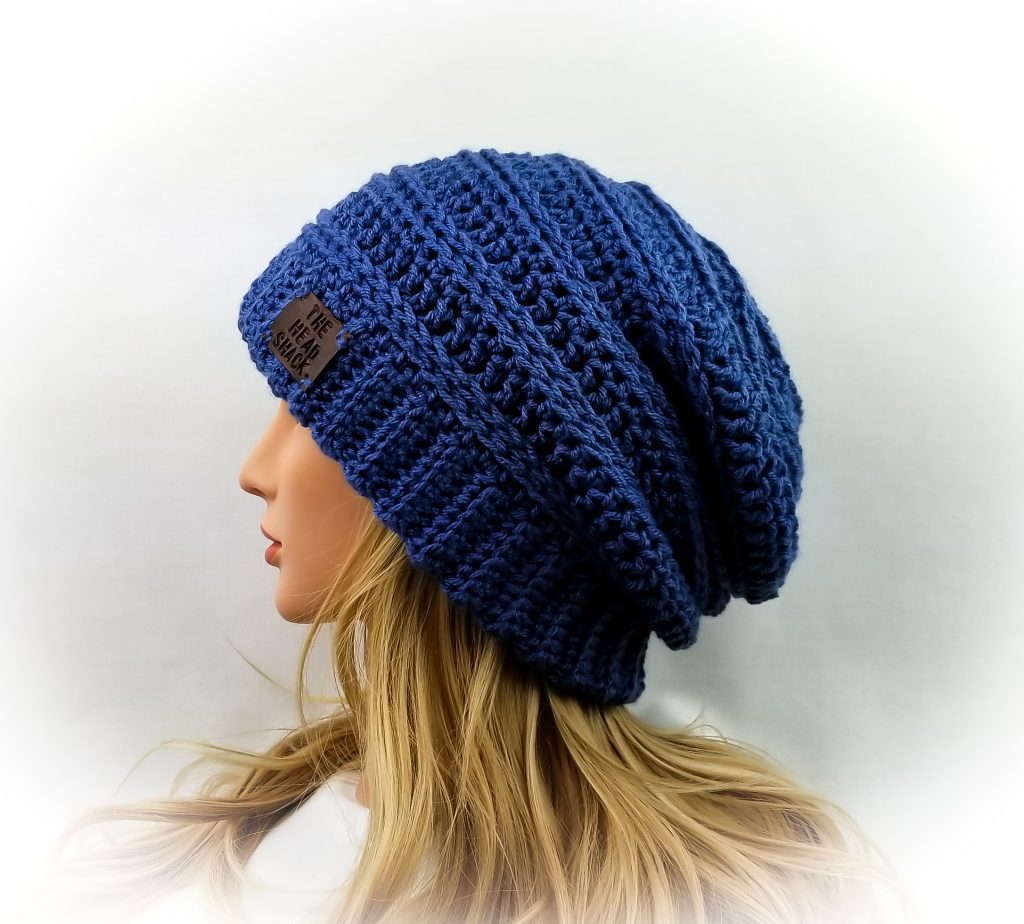 Blue crochet slouch hat