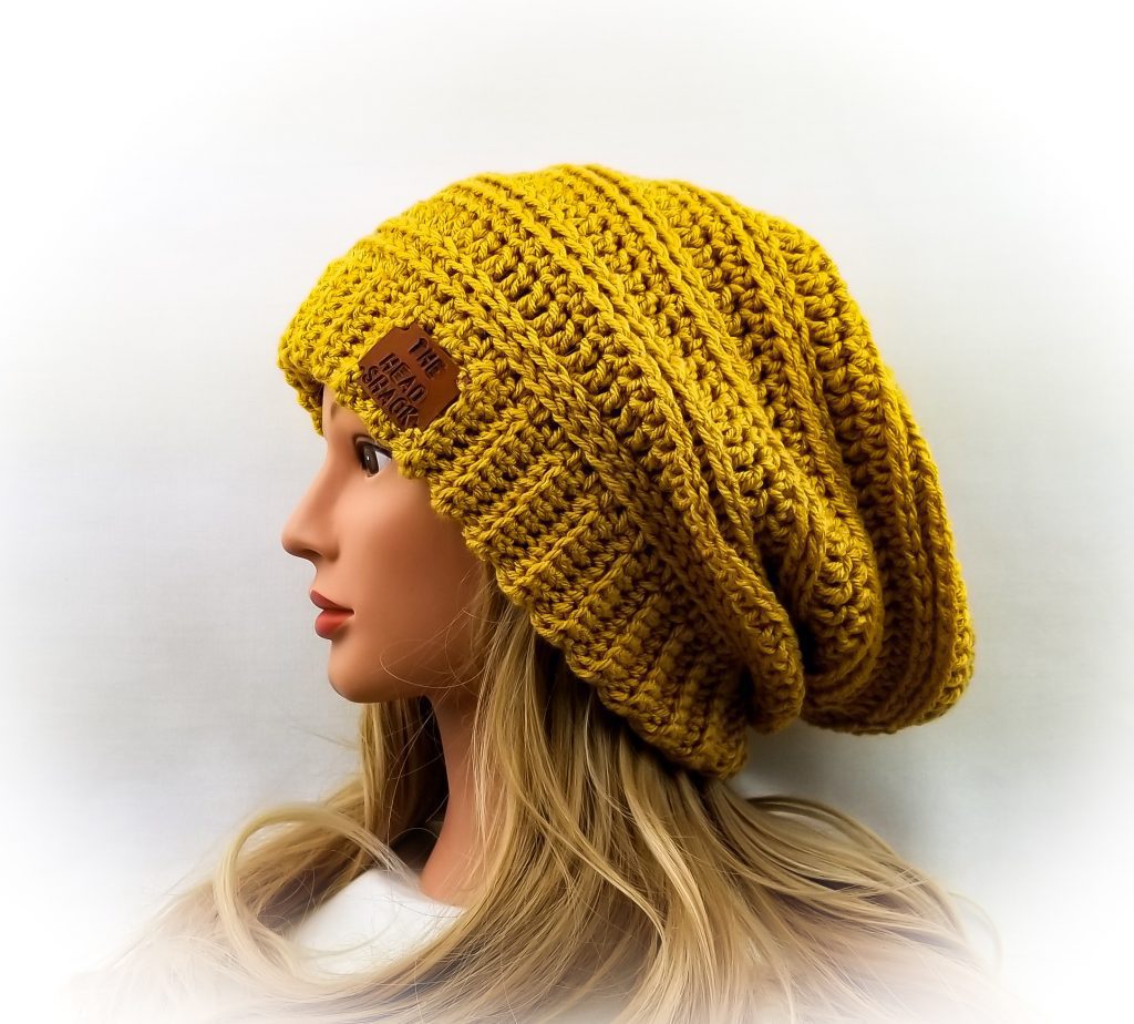 Mustard yellow crochet slouch hat