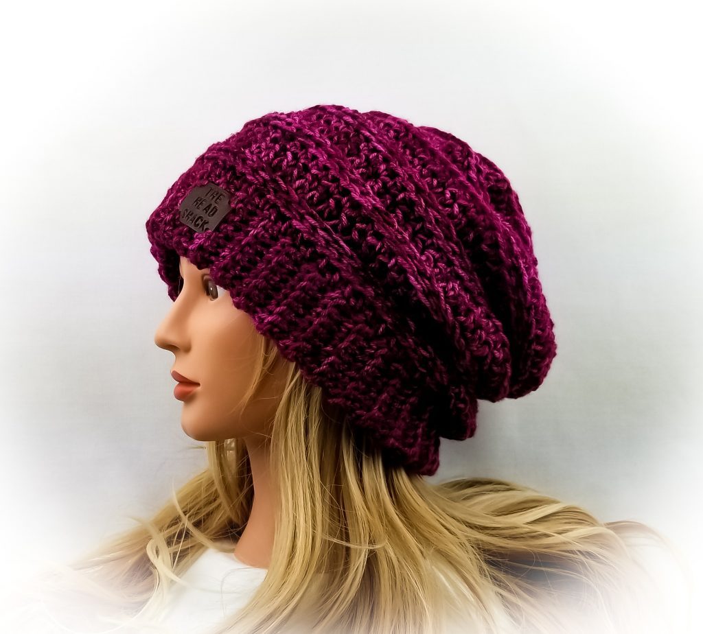 cranberry, purple and pink tonal crochet slouch