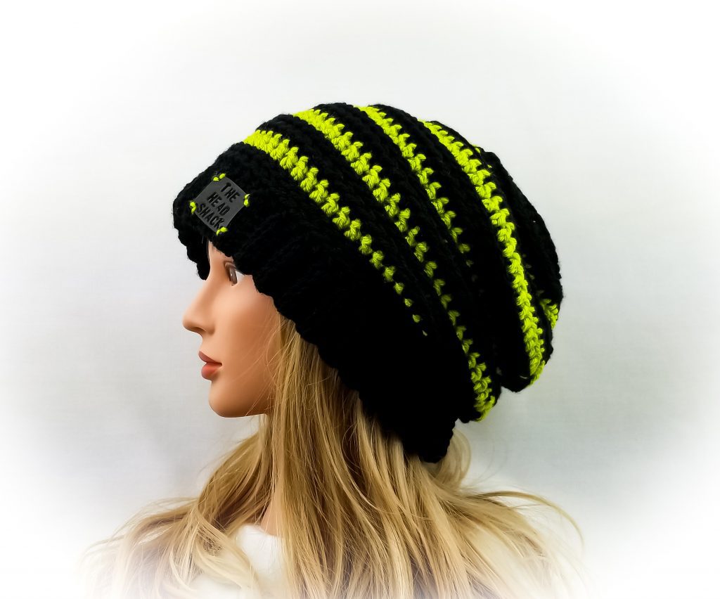black with lime green stripes slouch hat